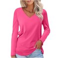 thumbnail image 1 of FAIWAD Women's V Neck Long Sleeve Tunic Tops Casual Solid Color Basic Lightweight Pullover Tops, 1 of 5