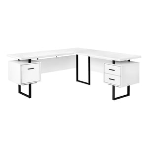 Monarch Specialties Bureau d'ordinateur, Bureau à la maison, Coin, Gauche, Installation droite, Tiroirs de rangement, 70"l, L Forme, Travail, Ordinateur portable, Métal, Stratifié, Blanc, Noir, Contemporain, Moderne