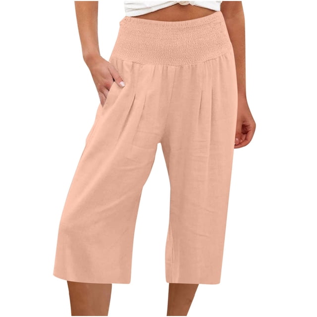 Capris Extensibles pour Femmes Pantalon Court Jambe Échancrée Grande Taille Polyester Dames Grande Taille Capris Pantalons Capris Style C-20 Roses m