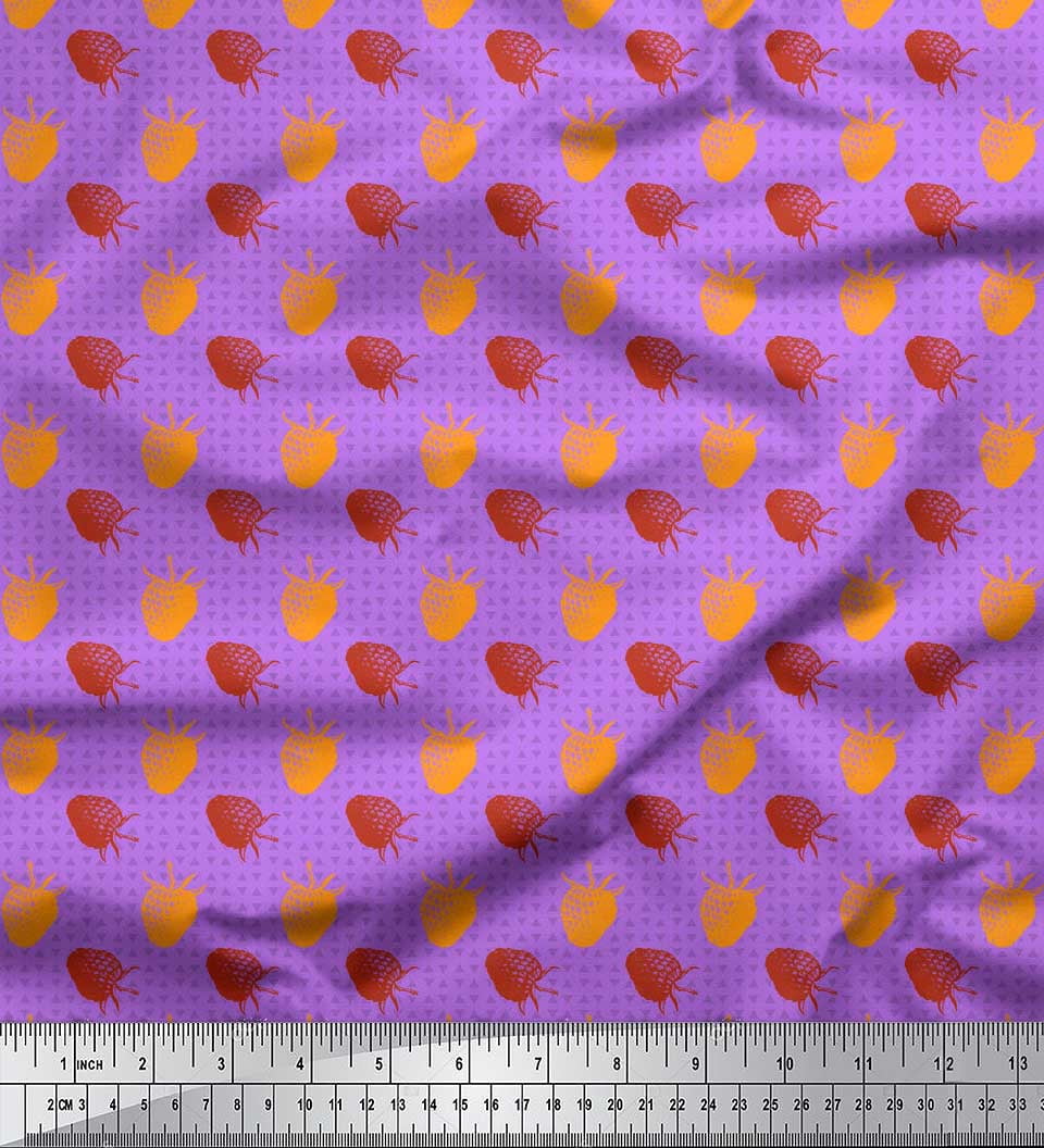 Soimoi Red Georgette Viscose Fabric Watercolor Macaw Parrot & Triangle Geometric Decor Fabric Printed Yard 42 Inch Wide
