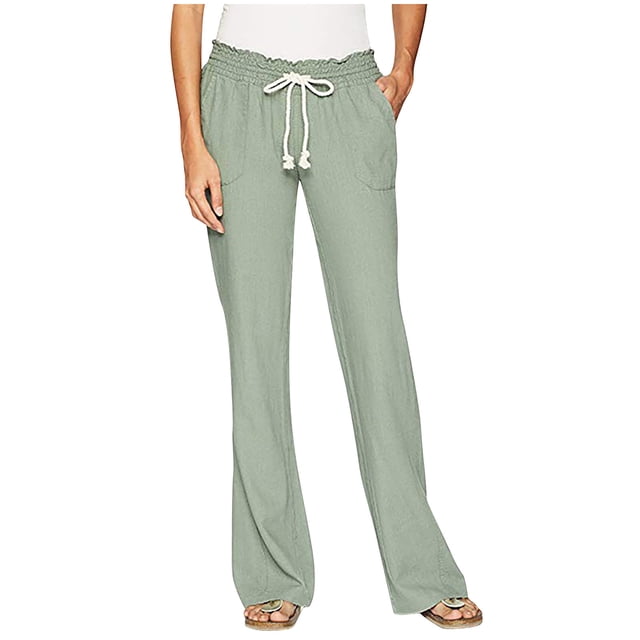 Birdeem Mode Femmes Été Décontracté Ample Coton et Lin Poche Pantalon Uni