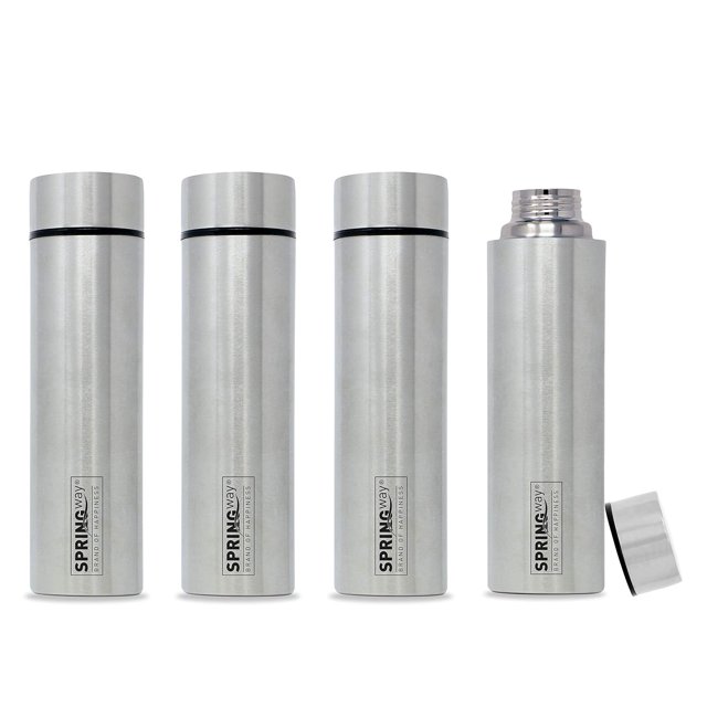 Eco Neer O2 Silver Stainless Steel Water Bottle 1 Liters Set Of 4 | BPA-free, Leak Proof