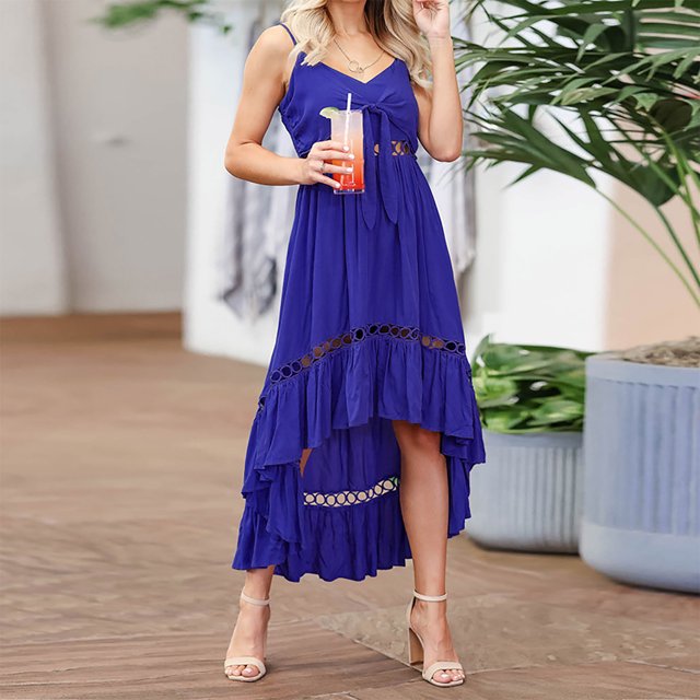 Babysbule Robes d'Été pour Femmes Mode Dames Décontracté Imprimé Col en V Camisole Sans Manches Gilet Longue Robe de Soirée Jupes
