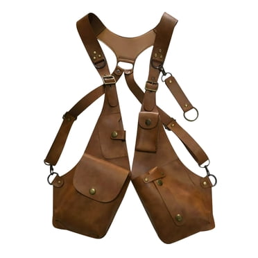Anti-Theft Leather Shoulder Holster Wallet | Steampunk Style Underarm Bag | Adjustable Strap with Metal Buckle | Fits Phone & Essentials | Unisex | 53-64cm | Red/Brown | 1 Pack