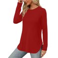 thumbnail image 4 of Yuyuzo Womens Tops Crew Neck Long Sleeve Side Split Solid Color Loose Casual Basic Fall Tunic Top, 4 of 6
