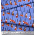 thumbnail image 2 of Soimoi Blue polyester Crepe Fabric Artistic Tree & Wolf Animal Print Sewing Fabric Yard 52 Inch Wide, 2 of 5