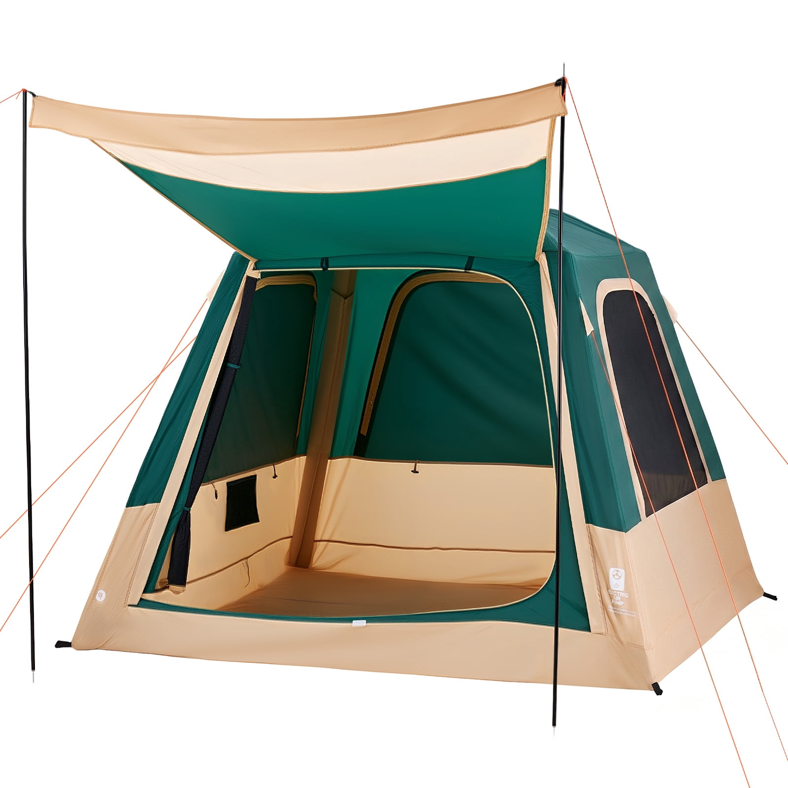 VEVOR Camping Tent, 4 Person Inflatable Cabin Tent with Rechargeable Pump, TPU Air Tube & 5 Large Mesh Windows, Portable Easy Setup Waterproof with Carry Bag for Family Outdoor Camping & Hiking, Green