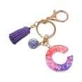 thumbnail image 1 of Hangs Pendant 2 Resin Glittering Letter Keychain with Color Stitching Flowing Design Purple Drop Glue English Character Key Chain, 1 of 5