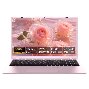 RNRUO 15.6" Laptop Computer, 8GB RAM 256GB SSD, Intel Pentium Gold 6500Y with 2 Cores Up to 3.4GHz, Full HD Display, Office 2024, WiFi5 BT5.0, Window 11 for Business, Student, Pink