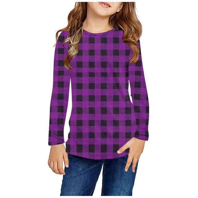 RXIRUCGD Chemises à Manches Longues pour Filles, Col Rond Mignon, Blouses Décontractées Élégantes, Violet, Taille : 7 Ans