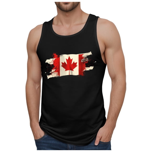 Ketyyh-chn99 Men's Tank Top Undershirts Men's Summer Printed Tank Top Sleeveless T Shirt Canada Flag National Day Top Size for 2XL,Black