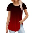 thumbnail image 2 of Besolor Hauts d'Été pour Femmes Tendance Dégradé Plissé Manches Courtes Chemises Décontractées Grande Taille Col Rond Blouse Habillée, 2 of 5
