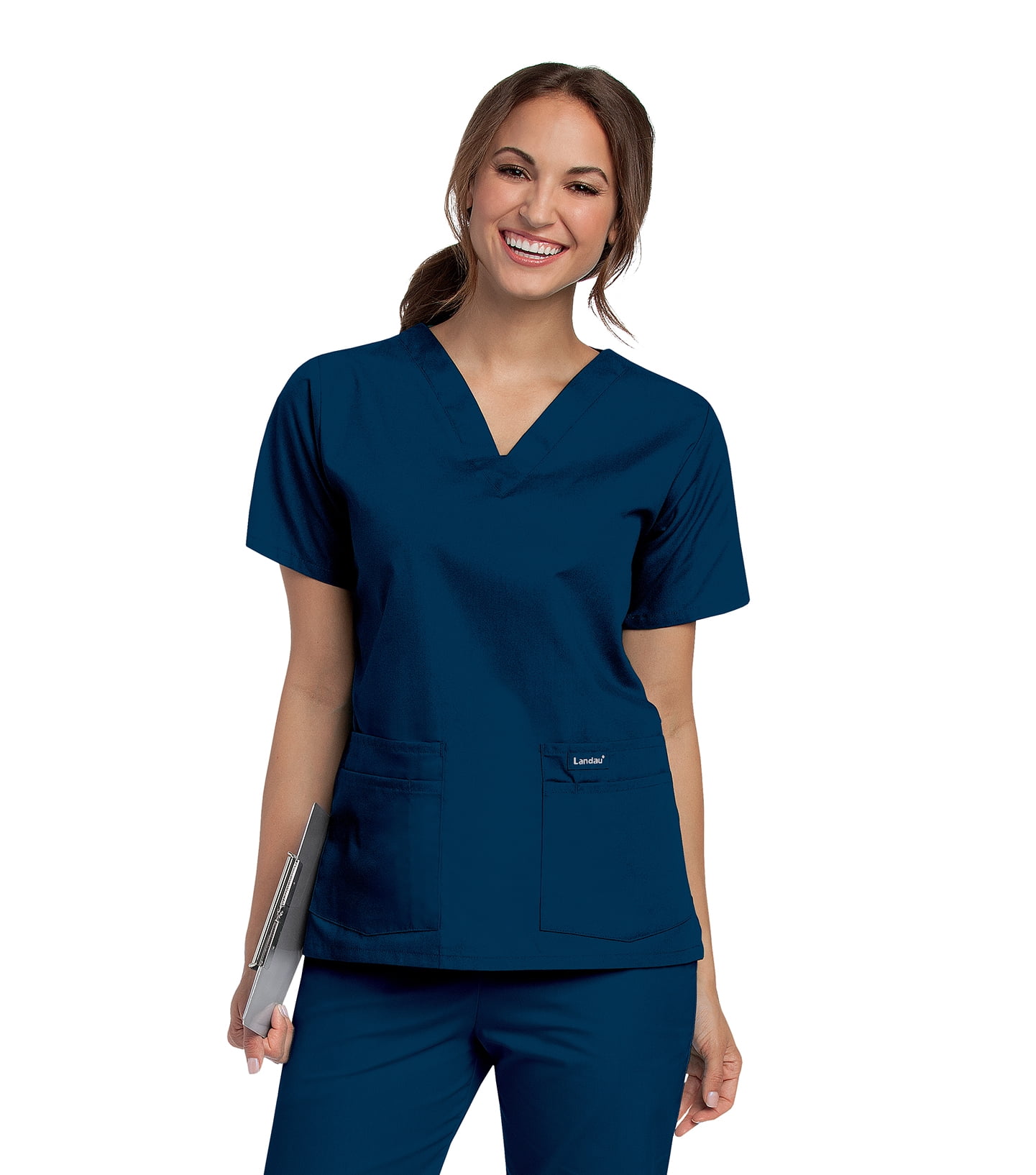 Landau Essentials Haut de Sarrau pour Femmes : 4 Poches, Coupe Classique Décontractée, Col en V Durable 8219
