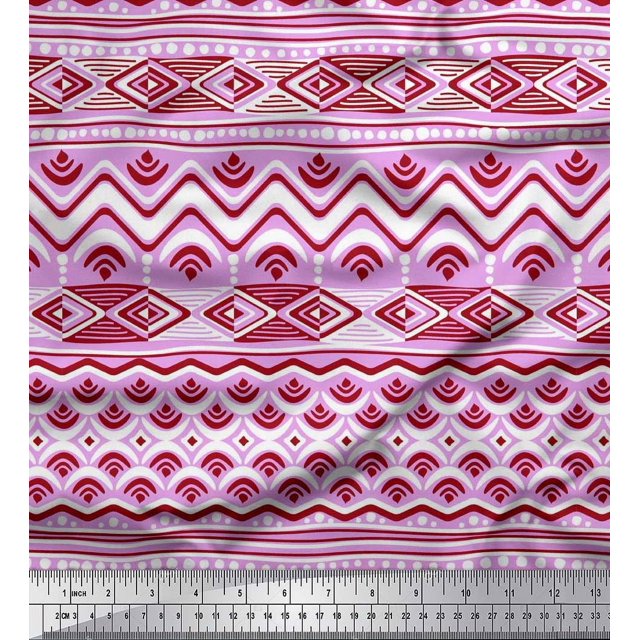 Soimoi Japan Crepe Satin Fabric Aztec Geometric Print Fabric by The Yard 42 Inch Wide