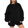 thumbnail image 1 of IROINNID Survêtement pour Femmes Ensemble 2 Pcs Col Rond Réduit Chandail à Enfiler Manches Longues Chandail Ample Décontracté Ensemble de Shorts Tenue de Sport,Noir, 1 of 7