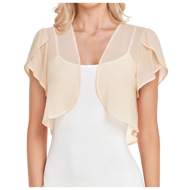 Kcodviy Women Solid Short Sleeve Casual Cardigans Cropped Bolero Open Front Duster Sweater Cardigan Chiffon Cardigan