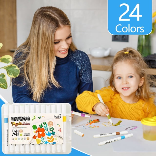 LSLJS Paint Pens for Painting, Stone, Ceramic, Glass, Wood, Canvas. Acrylic Paint Markers Extra-Fine Tip, Painting Brush
