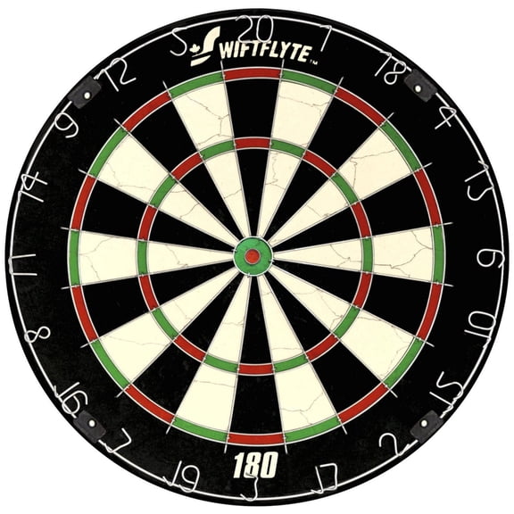 Swiftflyte 180 Sisal Dartboard, 18 inch Regulation Steel Tip Board with Self-Healing Surface and Staple-Free Bullseye