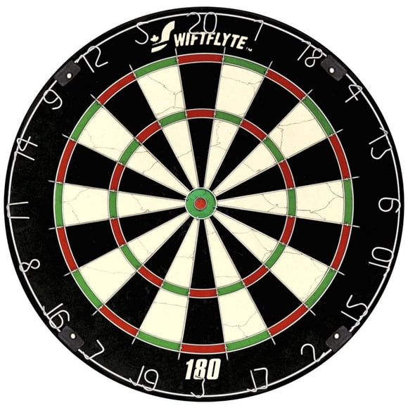 Swiftflyte 180 Sisal Dartboard, 18 inch Regulation Steel Tip Board with Self-Healing Surface and Staple-Free Bullseye