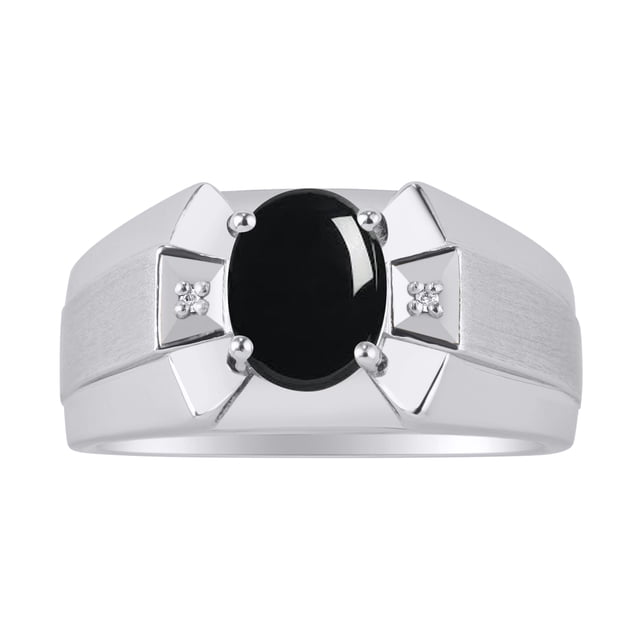 RYLOS Men's Rings Sterling Silver Rings Classic Designer 9X7MM Oval Gemstone & Diamond Ring Cabochon Onyx October Birthstone Ring Size 13