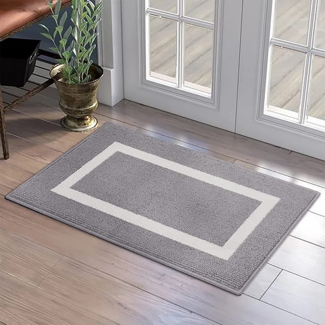 Qaailabf Tapis de Porte Intérieur Extérieur - Tapis d'Entrée 31,5x20 Pouces Noir Gris en Polyester, Tapis de Sol Toutes Saisons Lavable à la Machine pour Véranda avant et Entrée, Tapis de Bienvenue Antidérapant à Profil Bas à Motif Géométrique avec