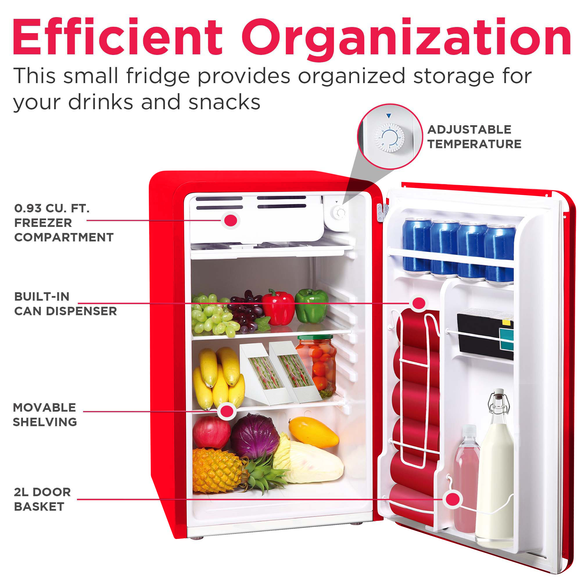 Réfrigérateur compact rétro Frigidaire 3,2 pi³, mini-réfrigérateur avec congélateur pour appartement, dortoir, bureau, chambre, rouge