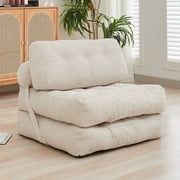 Puremind Folding Sofa Bed, Convertible Floor Couch for Adults and Kids, Corduroy Fold Out Chair Bed for Living Room/Bedroom, Beige