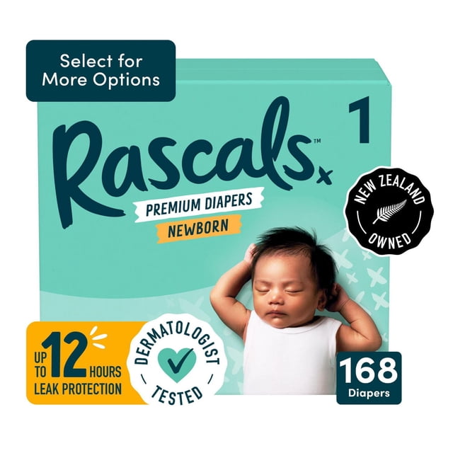 Couches Rascals Premium, Taille 1, 168 unités