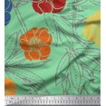 thumbnail image 1 of Soimoi Green Poly Georgette Fabric Leaves & Floral Hand Drawn Fabric Prints By Yard 42 Inch Wide, 1 of 3