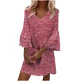 thumbnail image 2 of pstuiky Robes pour Filles, Robe à Manches à Col en V Imprimée à Volants pour Femmes, Robe de Travail, Soldes, 2 of 8