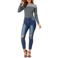 thumbnail image 2 of INSPIRE CHIC Blouse pour Femme à Rayures à Blocs de Couleur à Manches Longues T-Shirt Décontracté TG Gris Bleu, 2 of 7
