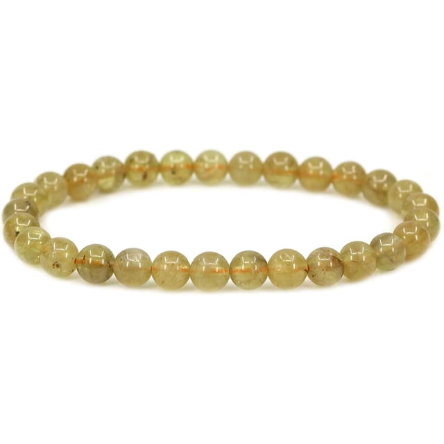 Bracelet Extensible Unisexe en Perles Rondes de 6 mm en Pierre Précieuse d'Apatite Jaune et Verte Naturelle 7 Pouces