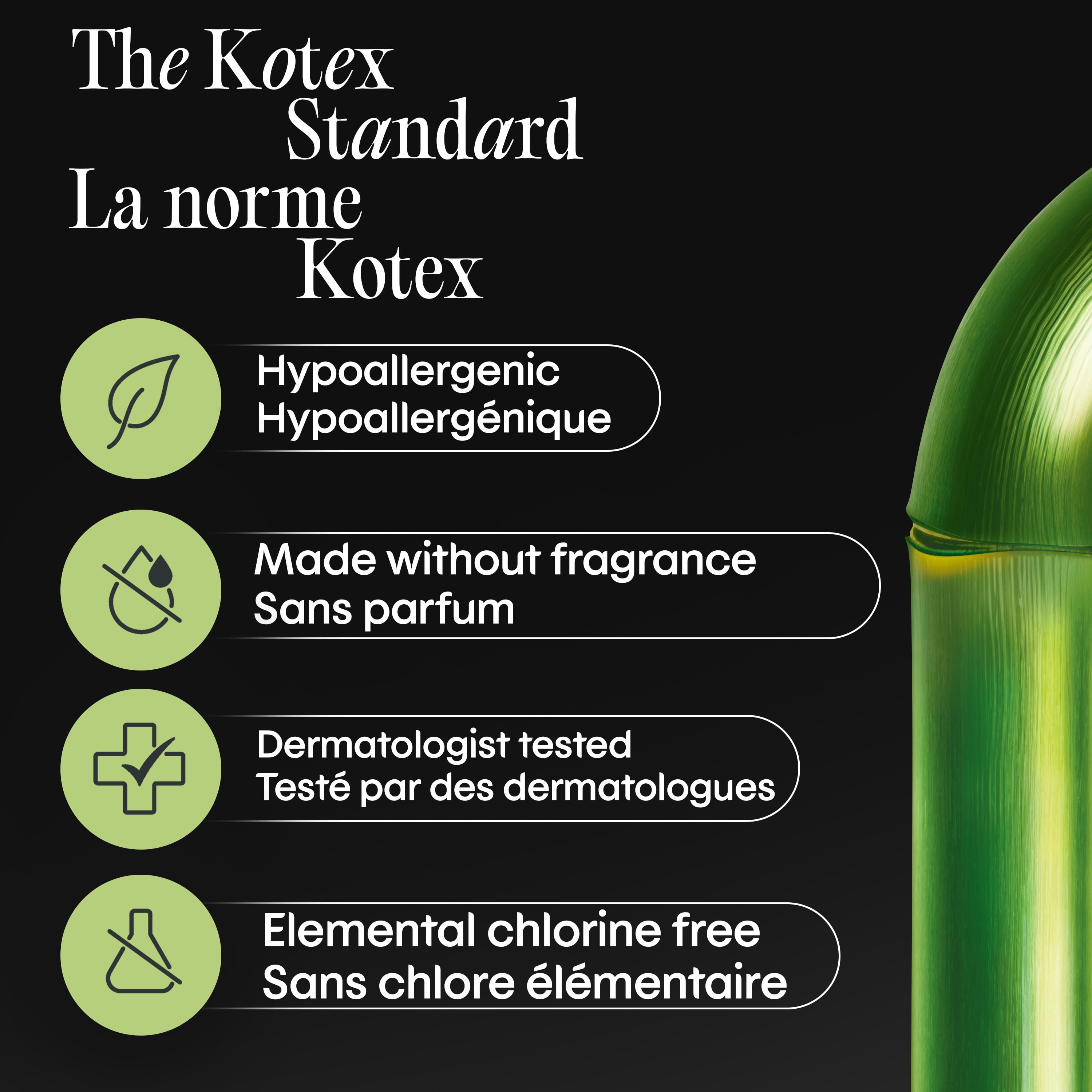 Serviettes ultraminces de nuit Kotex Bamboo avec ailes, 36 unités