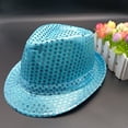 thumbnail image 2 of TiaoBug Women Men Sequin Fedora Hat Disco Hat Jazz Dance Hat Hip-Hop Rapper Stage Performance SkyBlue One Size, 2 of 4