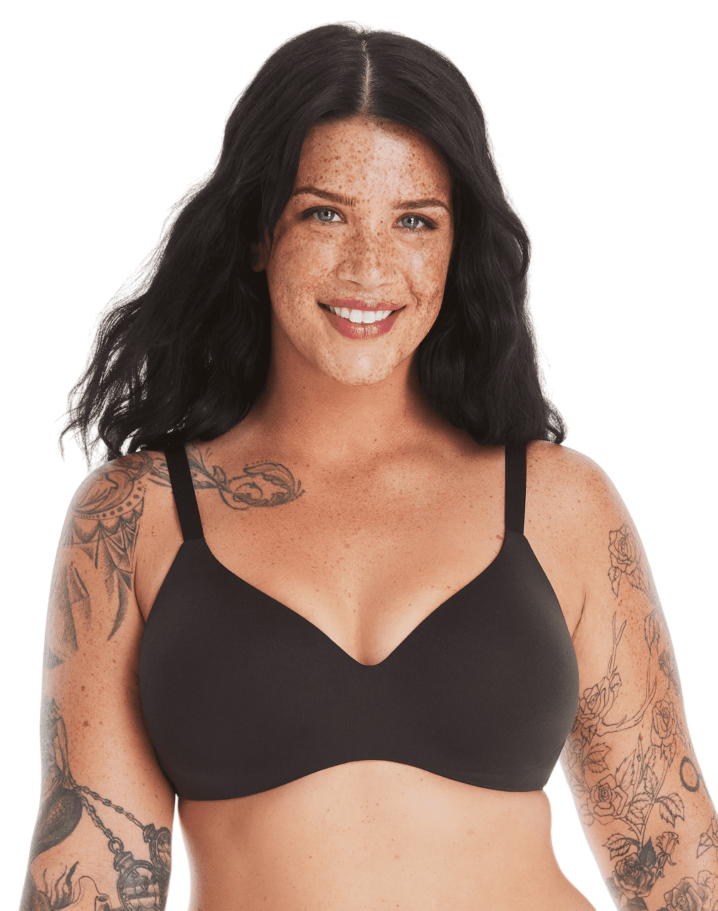 Hanes Womens Concealing Petals Wireless Bra with Convertible Straps, M, Black