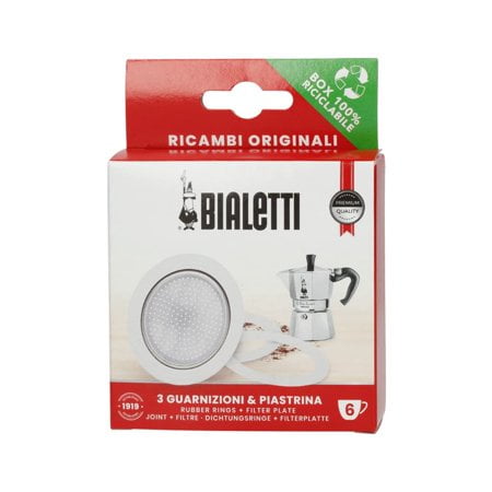 Bialetti 3 Gaskets (Rubber Rings) 1 Filter Plate Replacement for Moka 6 Cup