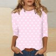 thumbnail image 2 of Lenpel T-Shirts pour Femmes Grande Taille Décontractés à Manches 3/4 Col Ras du Cou Imprimés Tee Hauts Tuniques de Printemps Été, 2 of 5
