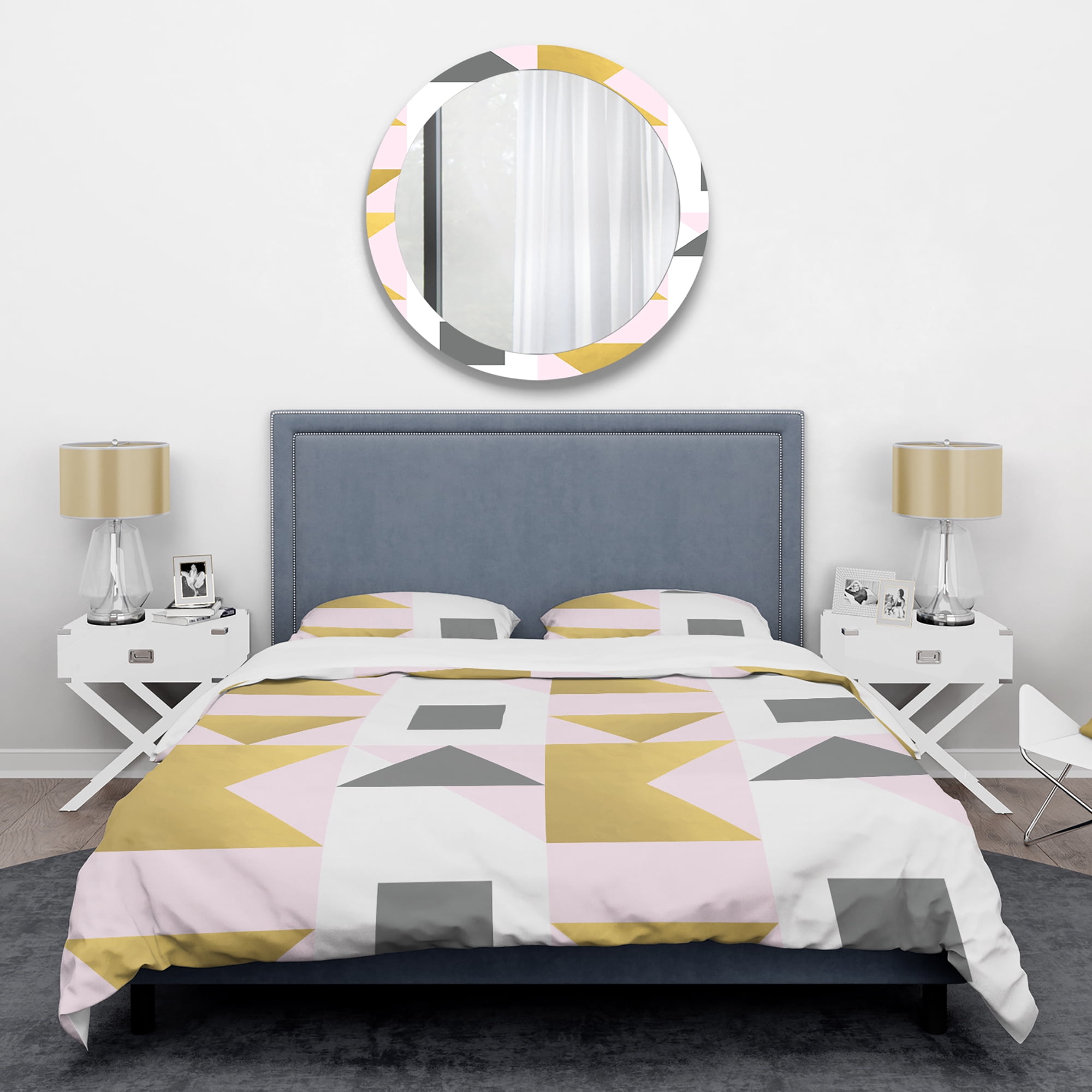 Designart 'Triangular Gold Design' Mid-Century Duvet Cover Set