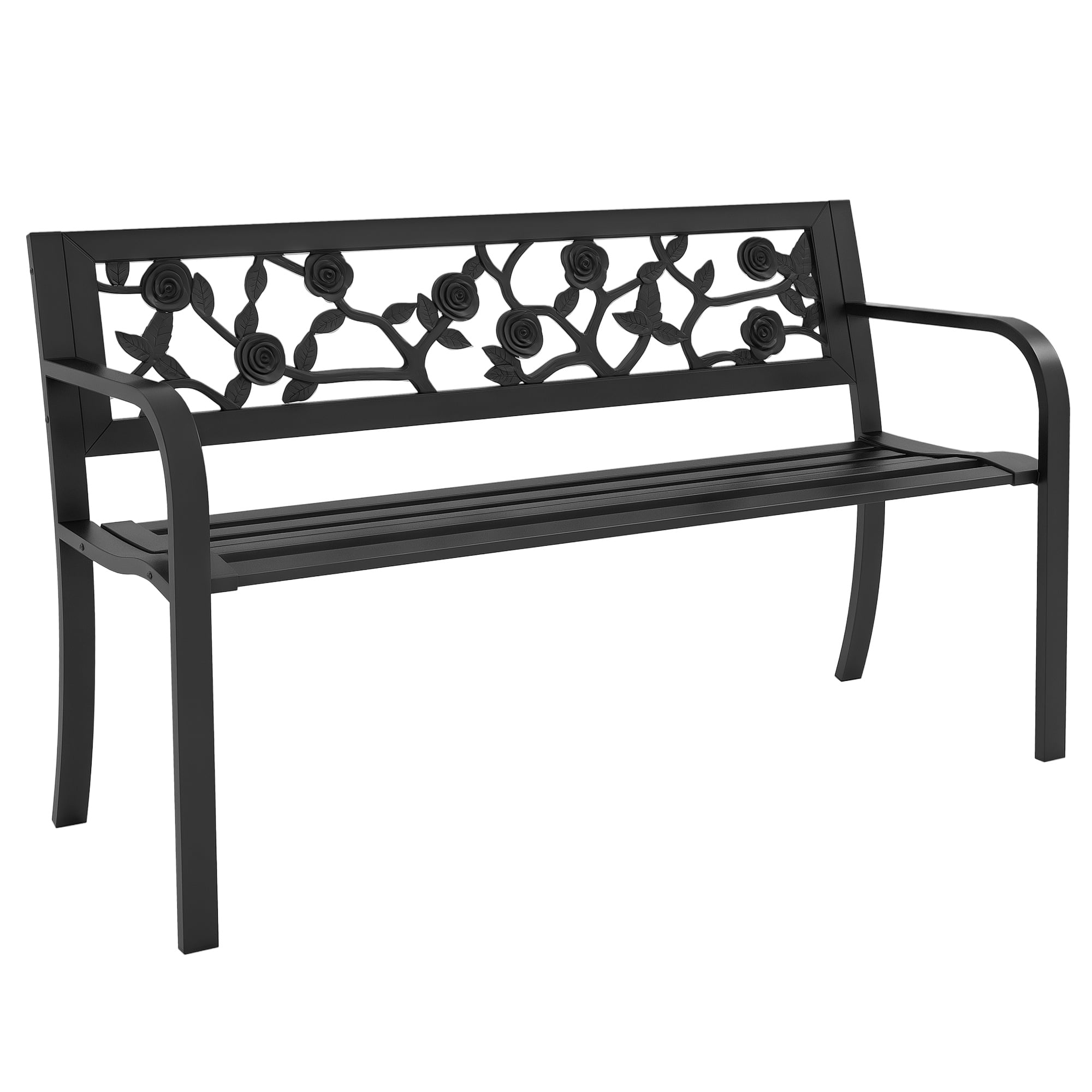 Outsunny Banc d'Extérieur avec Dossier à Motif Floral, Causeuse de Patio, Noir