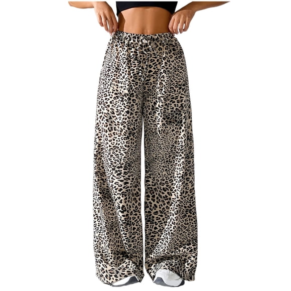 Women's Loose Casual Fashionable Retro Leopard Print Elastic Waistline Straight Leg Pants