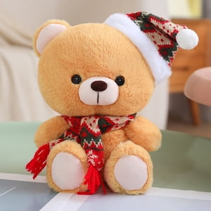 TIMIFIS Plush Poupée Chapeau de Noël Jouet d'ours en peluche Oreiller Nourriture en peluche Poupée de Noël Cadeau de fête Garçons et filles Cadeau d'anniversaire farci & Animaux en peluche