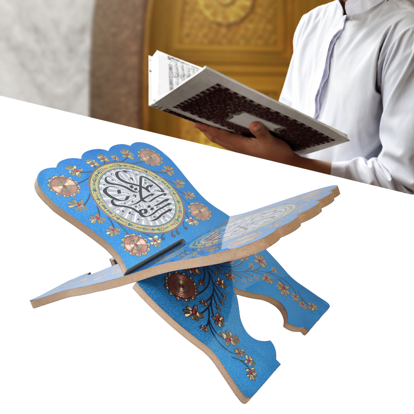 Wood Quran Muslim Book Holder Stand,Foldable Wood Book Stand Reading Accessories Book Stands Beautiful Hanadmade Wood Prayer Book Display Stand Holder