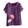 thumbnail image 4 of Pisexur Womens Oversized Plus Size Shirts Butterfly Print Cotton Linen Tops Blend Crew Neck Short Sleeve Basic Tunic Tee Shirts Tops Blouse, 4 of 5
