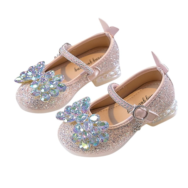 LLYWEY Girls Chaussures à Paillettes pour Robe, Escarpins pour Tout-Petites Filles, Chaussures Princesse pour Enfants à Talon Bas pour Fête et Mariage avec Strass, Style S-12, Roses, 27