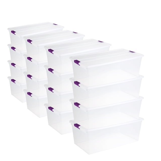 Sterilite 110 Qt Clear Storage Box with Secure Latching Lid, (16 Pack)
