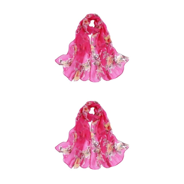 Ruiboury Mode Été Femmes Foulard à Imprimé Floral Douce et Confortable à Porter Douce rose Rouge 2 Ensembles