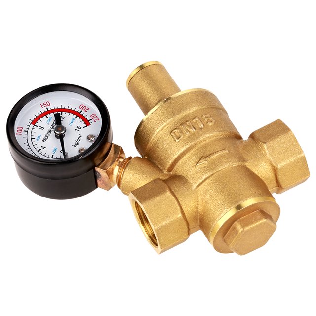 Fdit Water Pressure Reducer,DN15 Brass Adjustable Water Pressure Regulator Reducer With Gauge Meter,Water Pressure Regulator