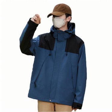 Pisexur Vestes Coupe-Vent pour Hommes Couleur Unie Capuche Amovible Manteaux de Sport de Randonnée Cordon Fermeture Éclair Manches Longues Veste Légère avec Poches TP-3TG