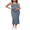 thumbnail image 2 of EIMELI Robe pour Femme Enceinte Couleur Unie Sans Manches Robe en Tricot Col Ras du Cou Ajustée Robe Midi Débardeur Robe d'Été Décontractée Robe de Maternité, 2 of 7