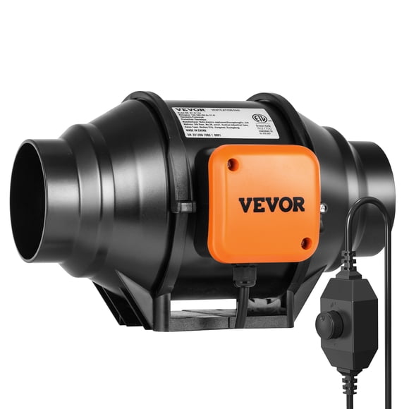 VEVOR Ventilateur à Conduit en Ligne, 4 Pouces 200 CFM avec Contrôleur à Vitesse Variable, Ventilateur d'Extraction Silencieux à Moteur CA pour Survolteur de Refroidissement, Tentes de Culture, Hydroponie